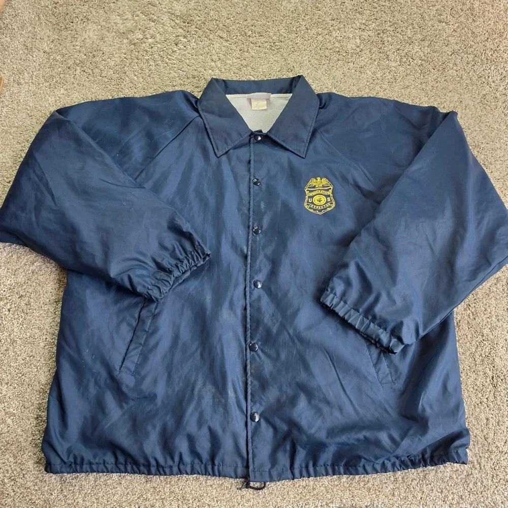 VINTAGE INS Federal Agent Immigration Coach Jacket Mens 2XL Blue Hartwell Sports